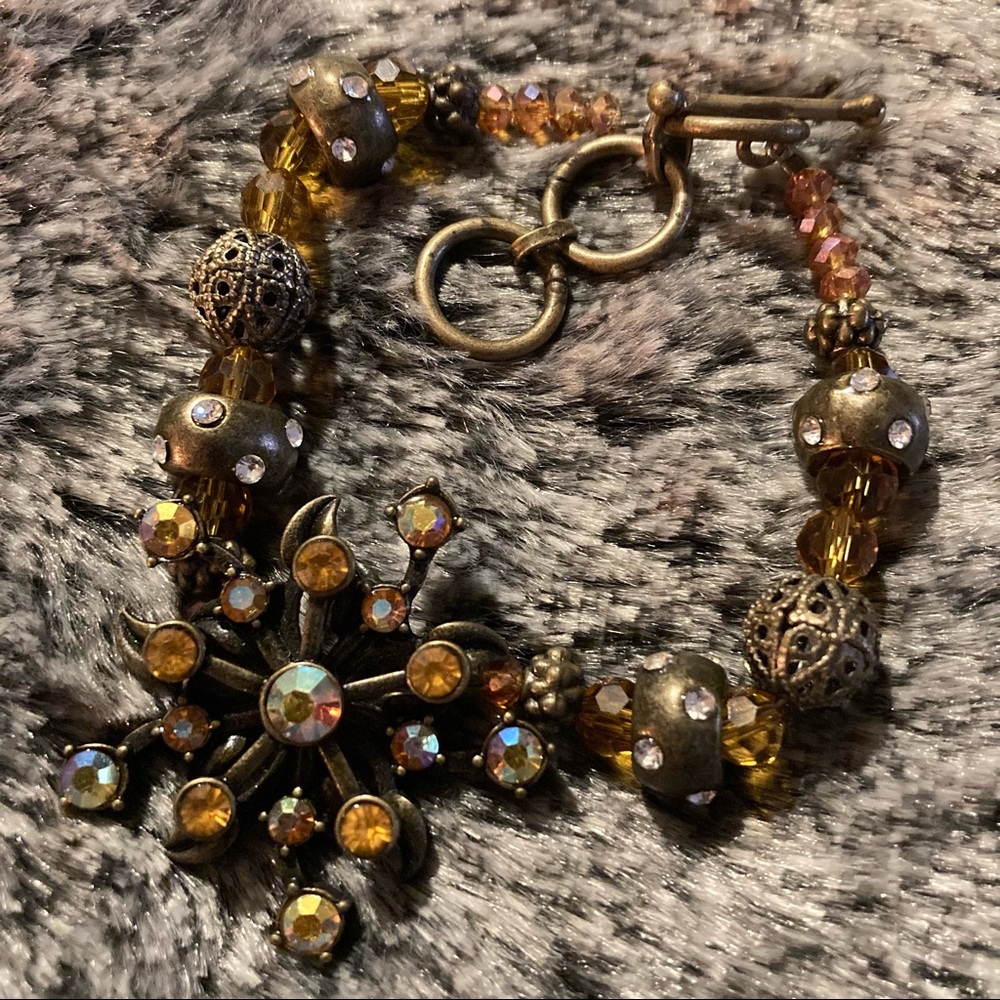 Golden Rhinestone & Glass bracelet w/ ‘Aged’ Brass